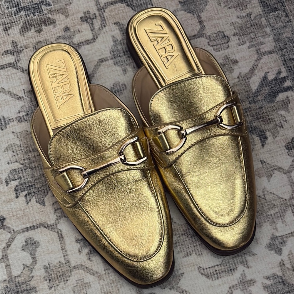 Zara Metallic Gold Women's Mules 36 - Picture 4 of 7